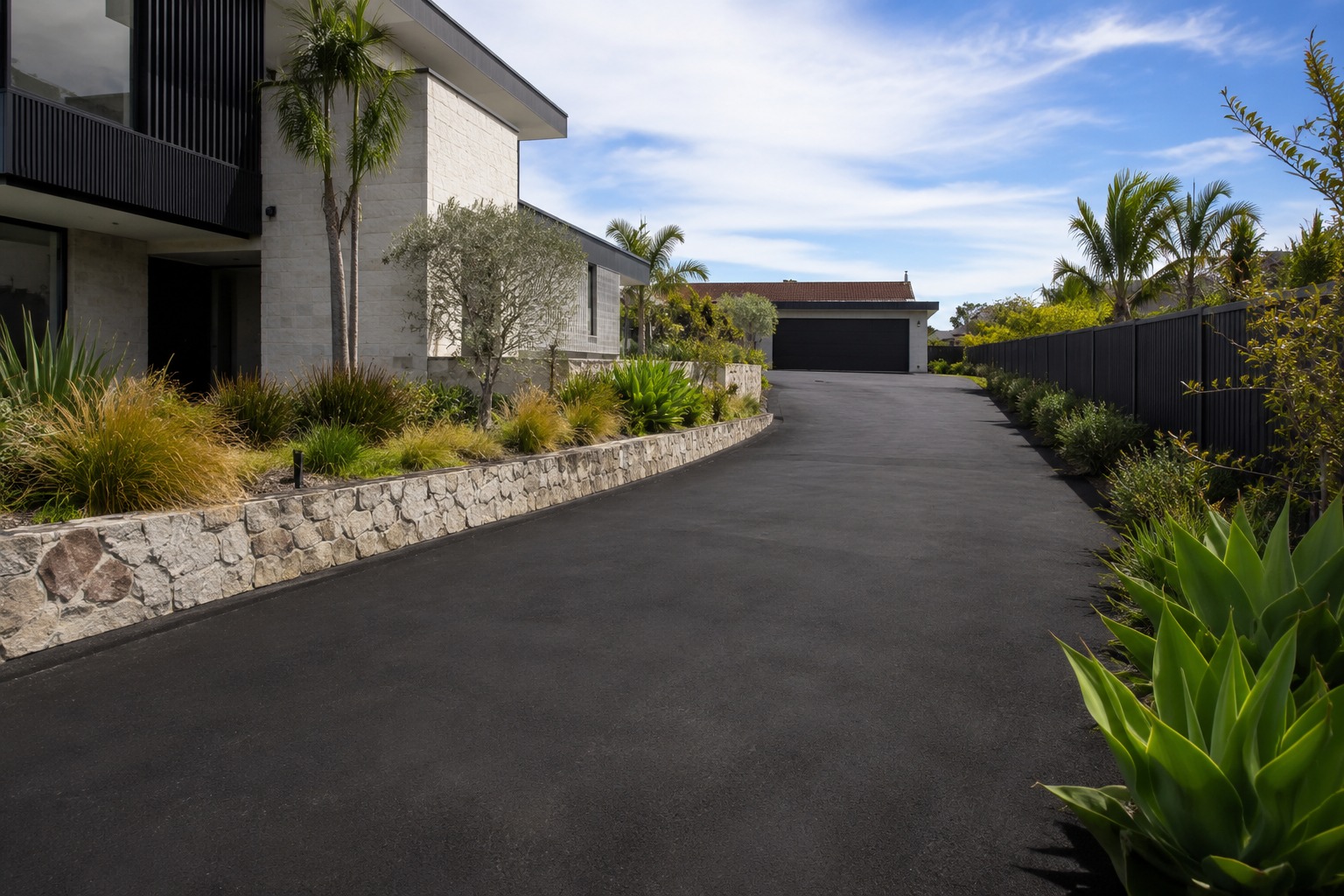 Hot mix asphalt surface compared to a concrete driveway
